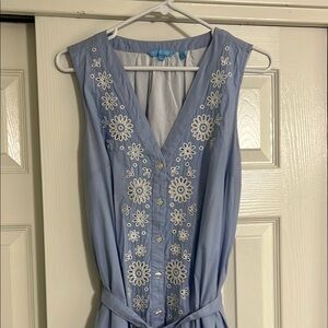 Draper James EUC Blue Sleeveless Dress with Floral Embroidery Size 10